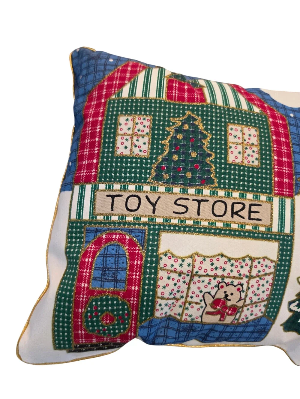 Vintage 1996 Village Collection Christmas Pillow Toy Store Quilted NEW